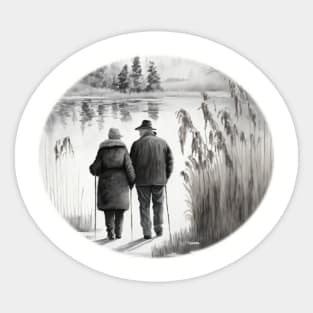 Elderly Couple Sticker